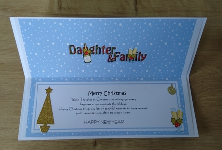 Large DL Merry Christmas DAUGHTER & FAMILY insert with Champagne by Honorscard Appleby