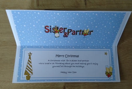 Large DL Merry Christmas SISTER & PARTNER insert with Champagne by Honorscard Appleby