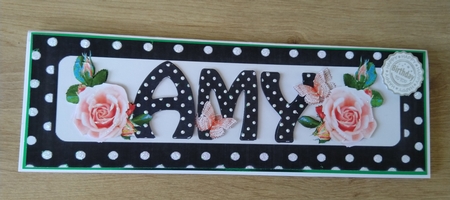 AMY Name DL With peach roses and black/white polkadot by Honorscard Appleby