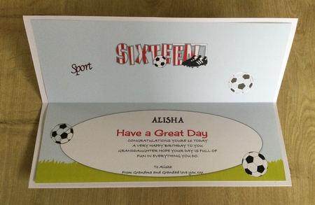 Football Boots & Football with red & white stripes SIXTEEN large dl insert by Honorscard Appleby