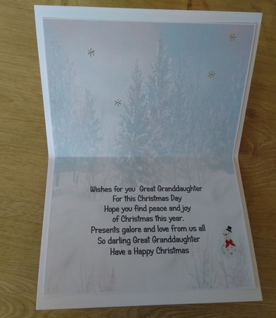 Christmas Great Granddaughter insert by Honorscard Appleby