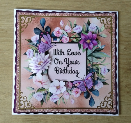 Pink & Lilac Flowers & Butterflies by Honorscard Appleby