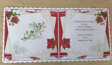 Vintage Christmas card with Poinsettas and lace insert and tag for topper for 6x6 card by Honorscard Appleby