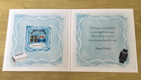 Dad birthday card with glasses, bow tie, shoes and moustache insert & tag for topper for 6x6 card by Honorscard Appleby