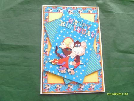 Happy Birthday Space Ship Monkey Card Front by Honorscard Appleby