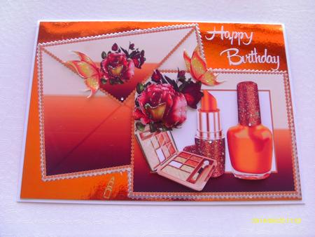 Pretty Orange Varnish and Makeup on Card and Envelope by Honorscard Appleby
