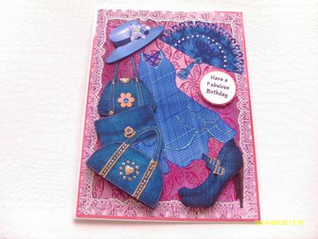 Handbags and Gladrags - Denim on Pink Swirls by Honorscard Appleby