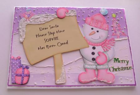 Xmas Snowman's Sign A5 Quick Card 3D Decoupage by Honorscard Appleby