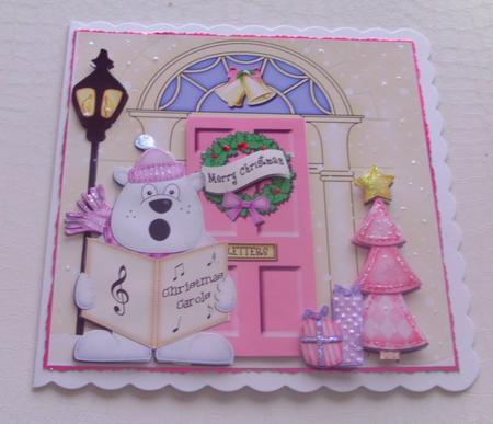 Carol Singing Polar Bear Christmas Door 3D Decoupage by Honorscard Appleby