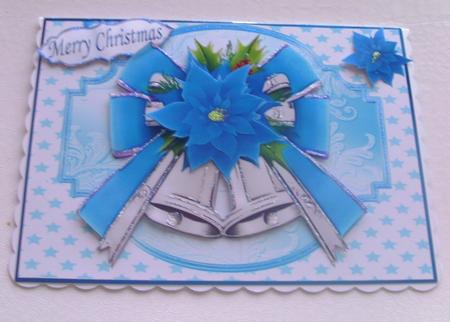 Blue Bow & Bells with Poinsettias by Honorscard Appleby