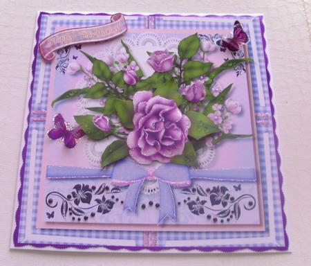 Beautiful Lilac Roses on a Gingham Frame  by Honorscard Appleby