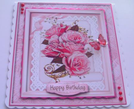 Lovely Pink Roses on Lace  by Honorscard Appleby