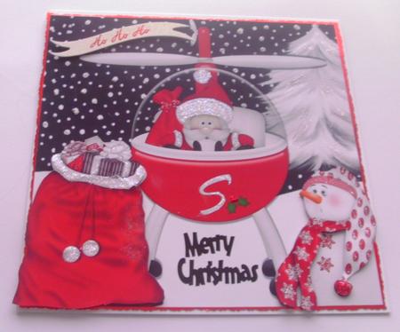 Santa Arriving in Style in Helicoptor, in the Snow 8x8 by Honorscard Appleby