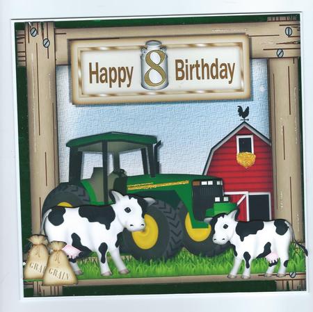 Green Tractor with Cows Birthday Mk by Honorscard Appleby