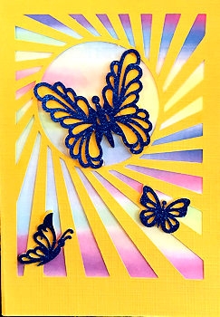 Butterfly Sunburst Card with Backing Paper by Ine Moren