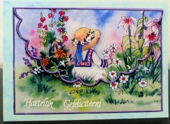 Sitting in the Flowers Envelope Card with Decoupage by Ine Moren