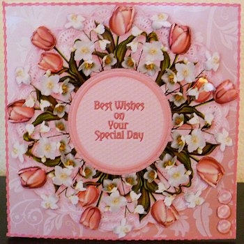 Springtime Pink Tulips - 8in x 8in Decoupage by Ine Moren