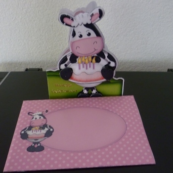 3D Milly Moo Cow's Birthday Cake Shaped Card with Decoupage by Ine Moren