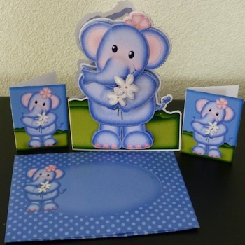 3D Lola Elephant's Flowers Shaped Card with Decoupage by Ine Moren