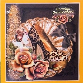 Touch of Class Leopard Print Shoes 8x8 Card Front by Ine Moren