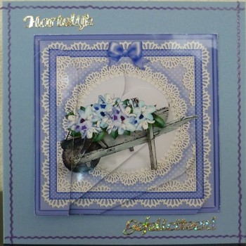 Flower Filled Wheelbarrow Quick Card Fan Pyramage Topper by Ine Moren