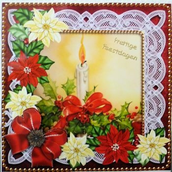 Single Candle Red Poinsettia 8in Decoupage Step by Step by Ine Moren