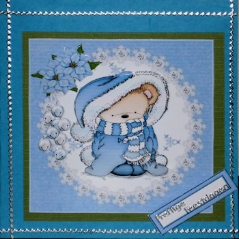 Blue Christmas Snuggle Bear Decoupage by Ine Moren