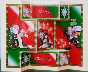 Christmas Elves Tri Fold Shutter Card by Ine Moren
