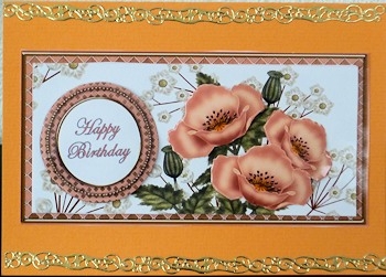 Peach Poppy Happy Birthday Dl Decoupage Topper by Ine Moren