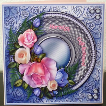 Pink Roses on a Platinum Frame 8in x 8in Decoupage by Ine Moren