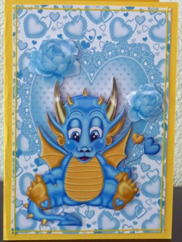 Little Blue Dragon on a Heart with Roses by Ine Moren