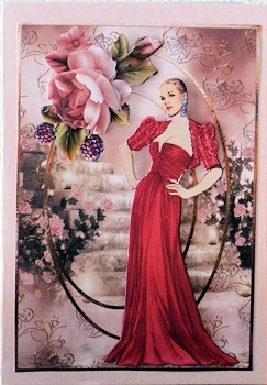 Lady in the Red Dress Card with Decoupage by Ine Moren