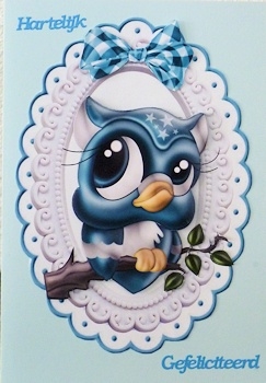 Cute Little Turq Owl on a Branch by Ine Moren