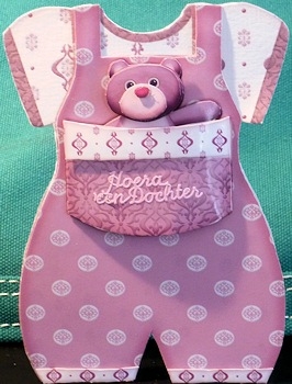 Baby Romper Shaped Card Pink Bear by Ine Moren
