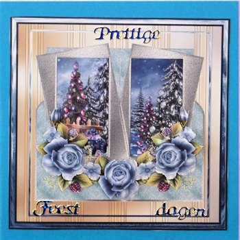 Christmas Tree and Blue Rose 7x7 Card by Ine Moren