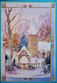 Watercolour Winter Church + Decoupage by Ine Moren
