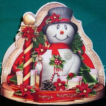 Christmas Snowman with Red Poinsettias and Gifts by Ine Moren
