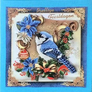 Winter Christmas Bird With Blue Poinsettias Mini Kit by Ine Moren