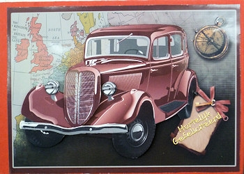 Classic Red Car Decoupage, Birthday by Ine Moren