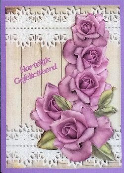 Purple  Roses, Wood & lace Quick Card by Ine Moren