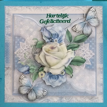 Chantilly Blue and white Rose Card Front Kit by Ine Moren