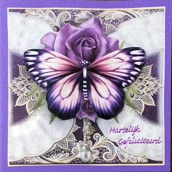 Purple Rose and Lace Flutter Card Front Kit by Ine Moren
