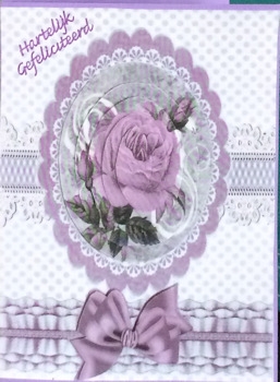 pretty purple rose Oval pyramids with frill and bow A5 by Ine Moren