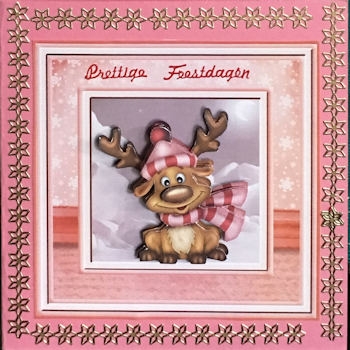 Little Reindeer Card Front (Pink) by Ine Moren