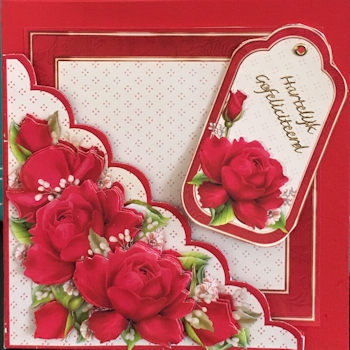 Square Scallop Pocket Deep Pink Roses 7.5 Decoupage Mini Kit All Occasions by Ine Moren