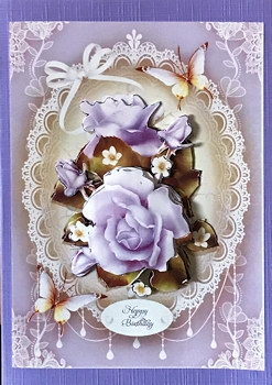 Lilac Lace Roses Bouquet Card Mini Kit by Ine Moren