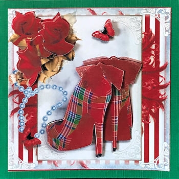 The Red Tartan Shoes Card Front Kit by Ine Moren
