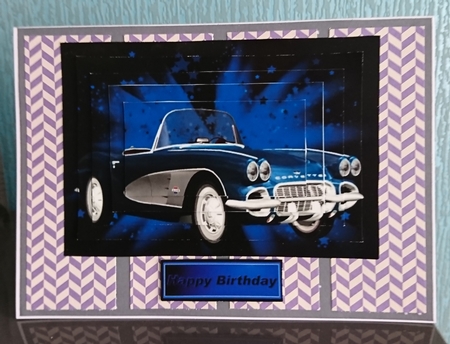 Blue Sports Car on Blue Abstract Star Background, Pyramids by Irene  Bond 