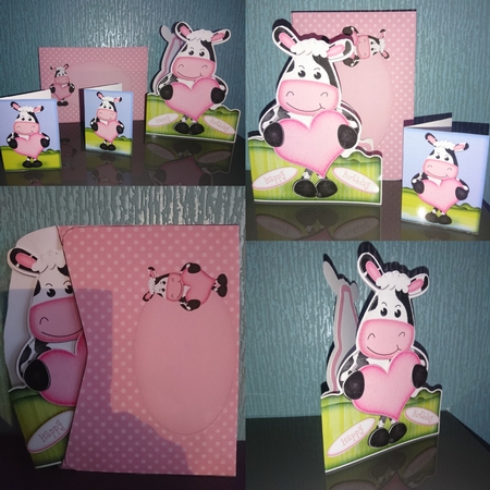 Milly Moo's Heart - Shaped Card with Decoupage by Irene  Bond 