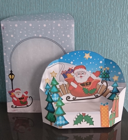 3D Xmas Santa Sleigh Rubber Band Pop Up Scene Card by Irene  Bond 
